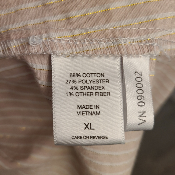 7th Avenue NY&C Button-Up, Blush Pink w/ White and Shimmer Pinstripes, Size XL - Picture 6 of 7